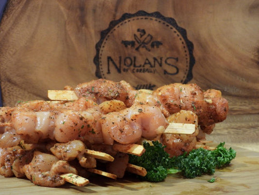 Cajun Chicken breast skewers x5 , 98% fat free & bursting with flavor! 
1 of any 4 for €20, 5 for €25 or 6 for €28